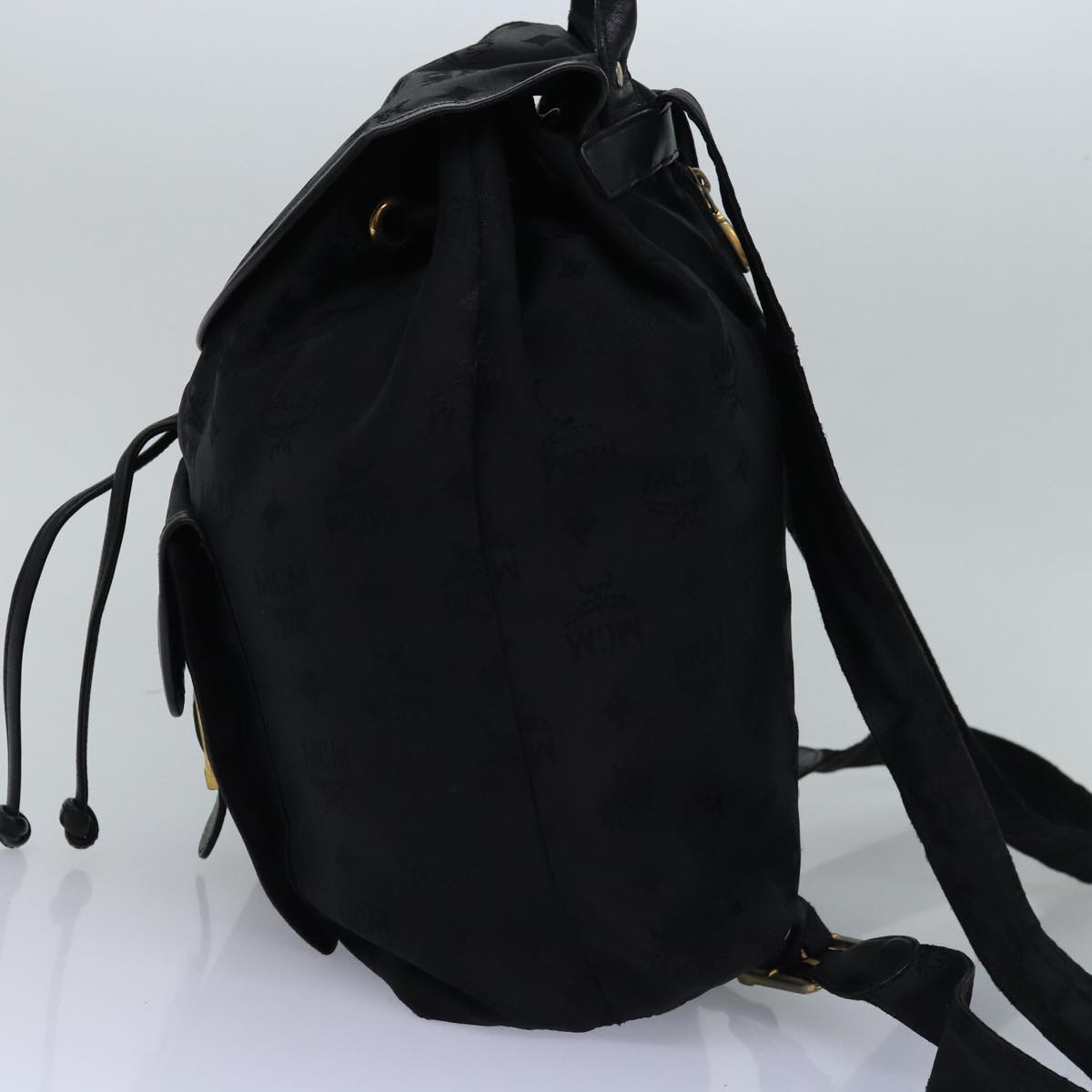 MCM Vicetos Logogram Backpack Nylon Black Auth 77484