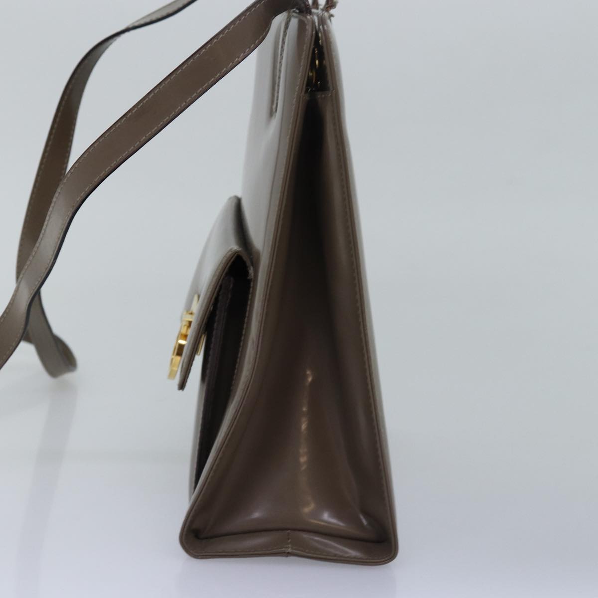 Salvatore Ferragamo Gancini Hand Bag Enamel 2way Gray Auth 77671