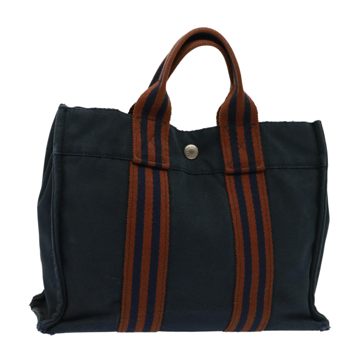 HERMES Fourre Tout PM Hand Bag Canvas Brown Navy Auth 77706