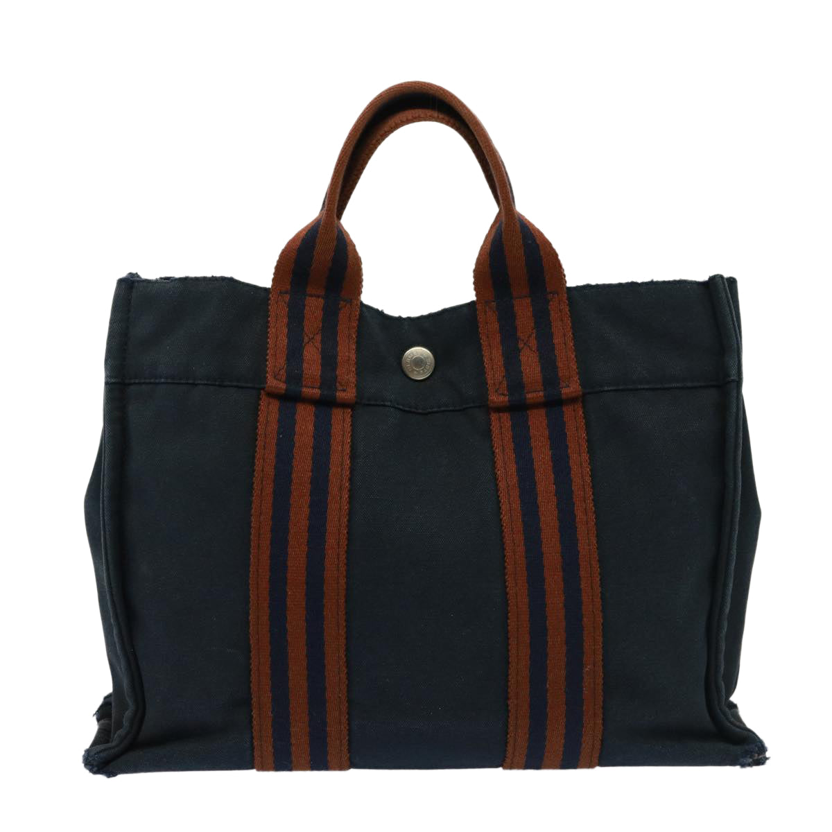 HERMES Fourre Tout PM Hand Bag Canvas Brown Navy Auth 77706