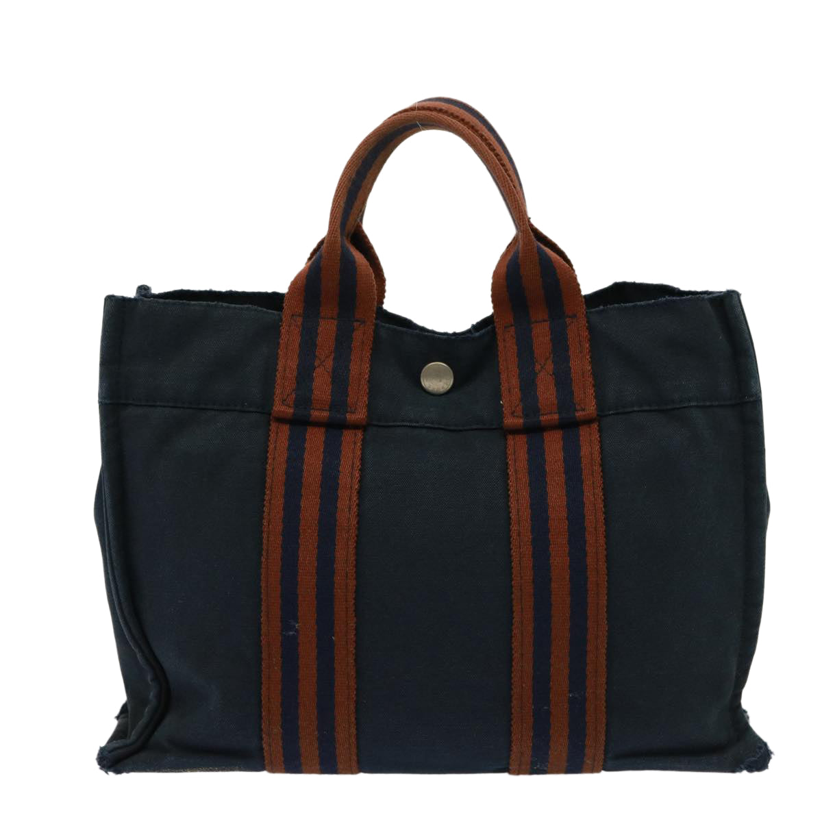 HERMES Fourre Tout PM Hand Bag Canvas Brown Navy Auth 77706