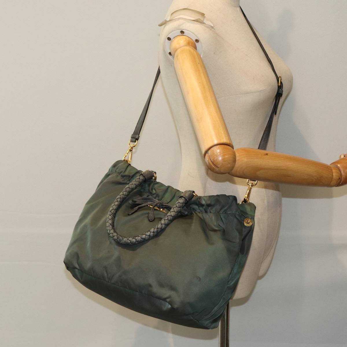 PRADA Hand Bag Nylon 2way Khaki Auth 77763