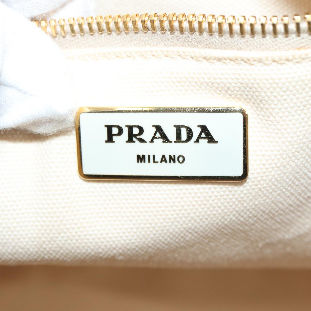 PRADA Canapa GM Hand Bag Canvas Red White gold Auth 78105