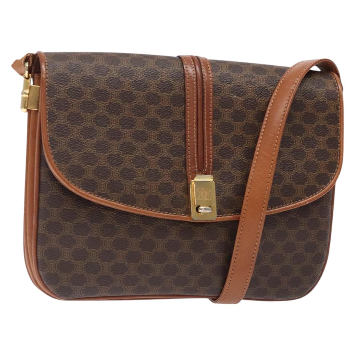 CELINE Macadam Canvas Shoulder Bag PVC Leather Brown Auth 78223