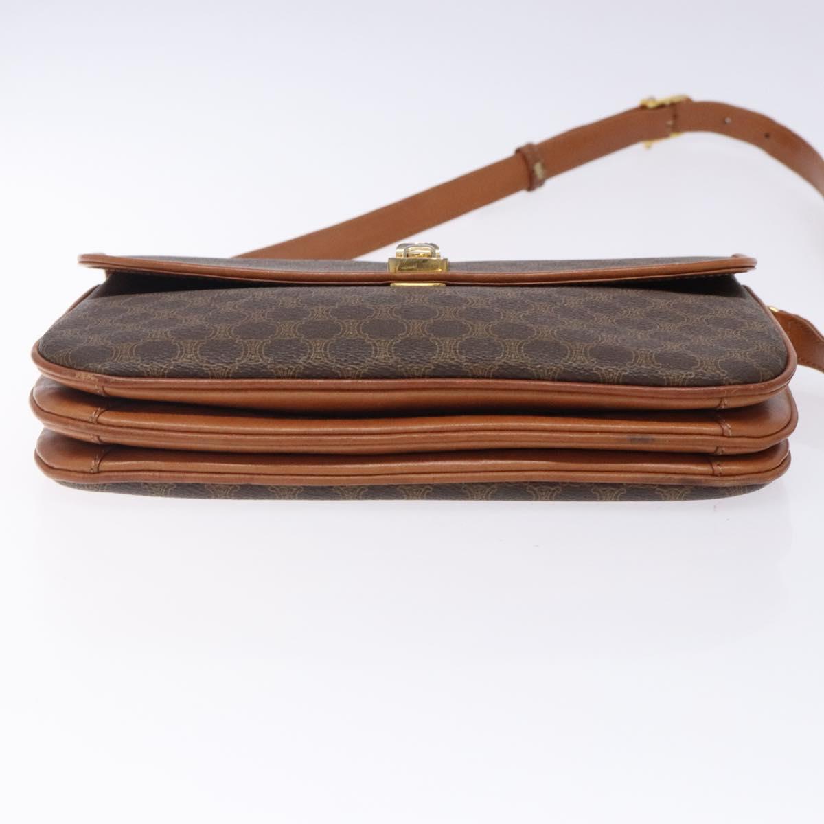 CELINE Macadam Canvas Shoulder Bag PVC Leather Brown Auth 78223