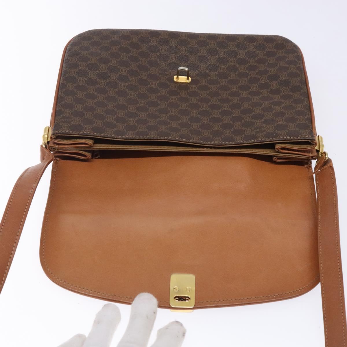 CELINE Macadam Canvas Shoulder Bag PVC Leather Brown Auth 78223