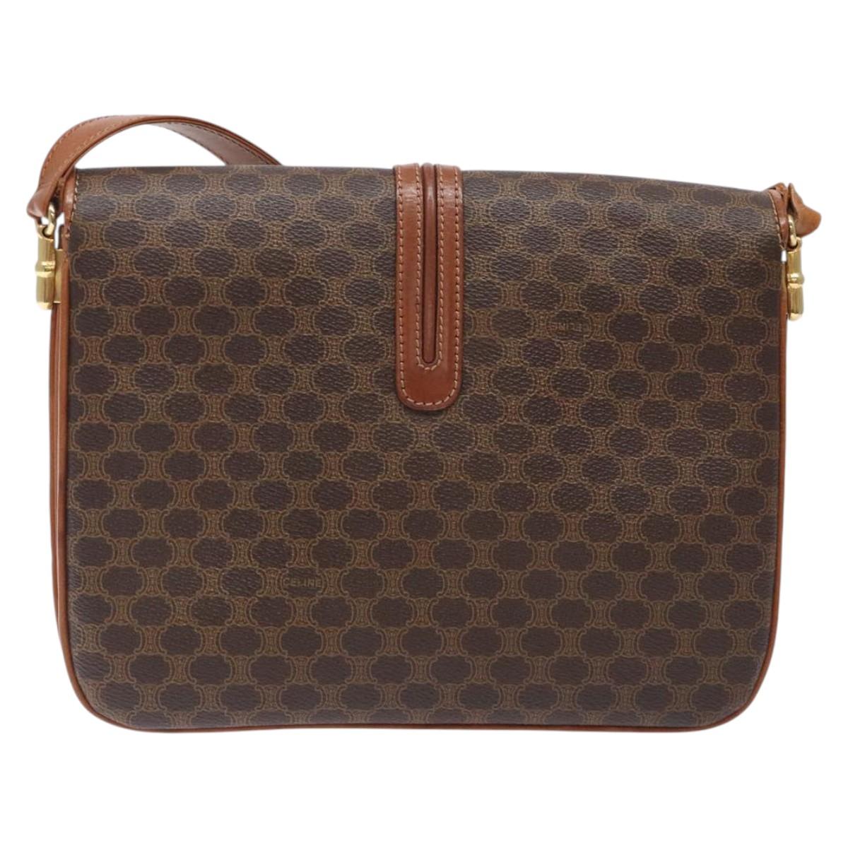 CELINE Macadam Canvas Shoulder Bag PVC Leather Brown Auth 78223