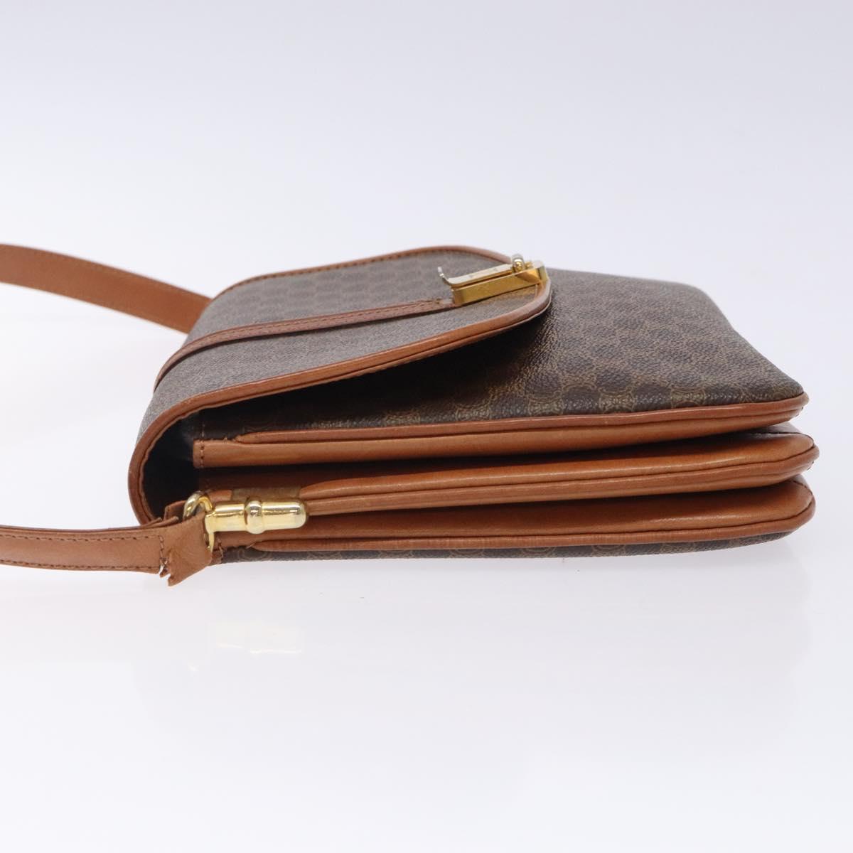 CELINE Macadam Canvas Shoulder Bag PVC Leather Brown Auth 78223