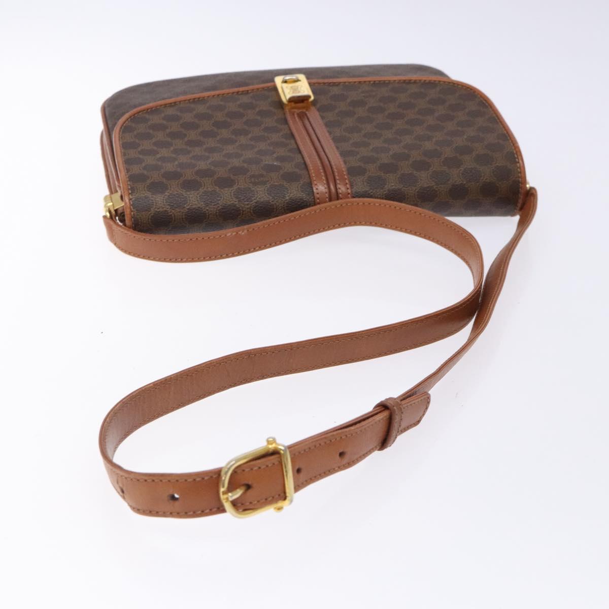 CELINE Macadam Canvas Shoulder Bag PVC Leather Brown Auth 78223