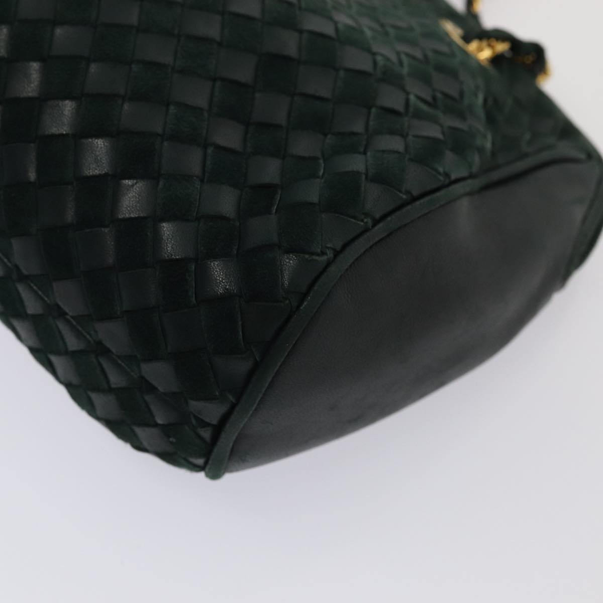 BALLY Chain Shoulder Bag Leather Green Auth 78289