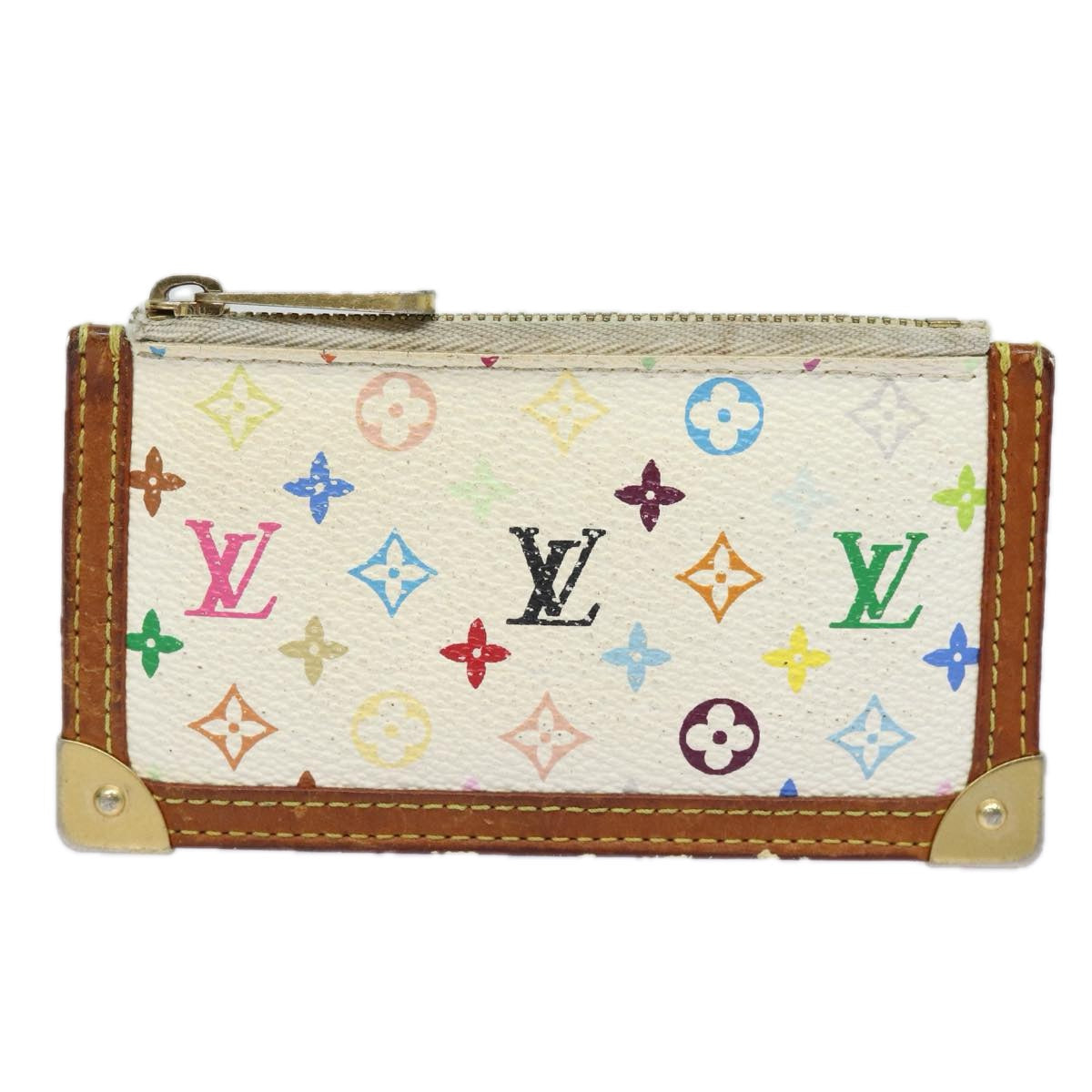 LOUIS VUITTON Monogram Multicolor Pochette Cles Purse White M92655 Auth 78350