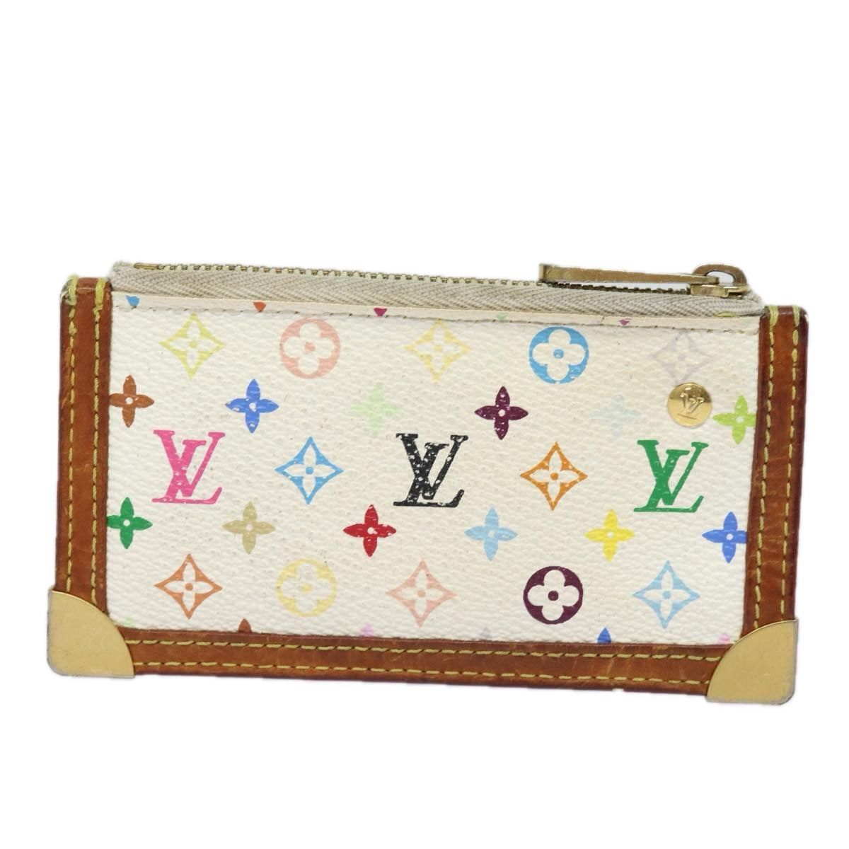 LOUIS VUITTON Monogram Multicolor Pochette Cles Purse White M92655 Auth 78350