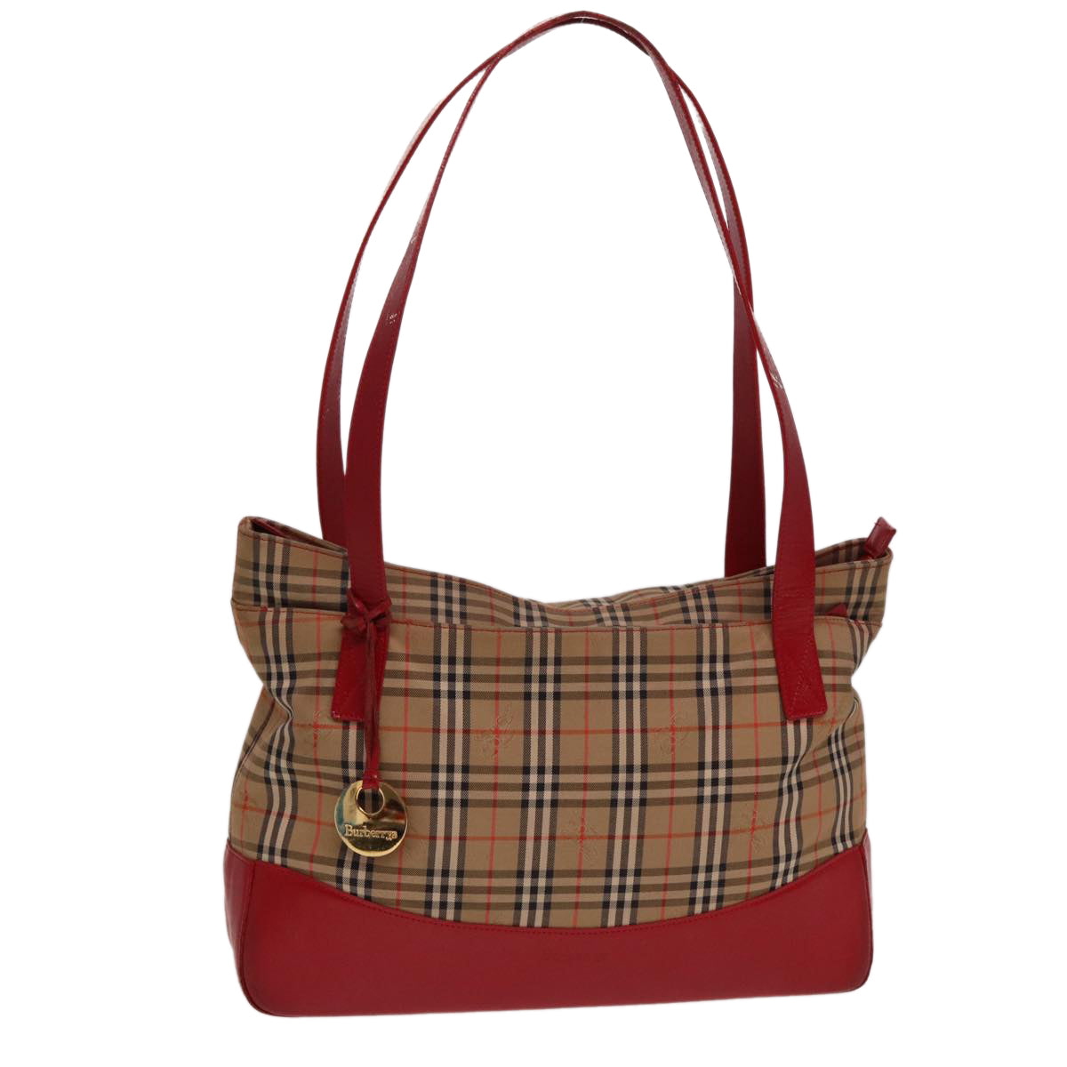 Burberrys Nova Check Tote Bag Canvas Beige Red Auth 78424