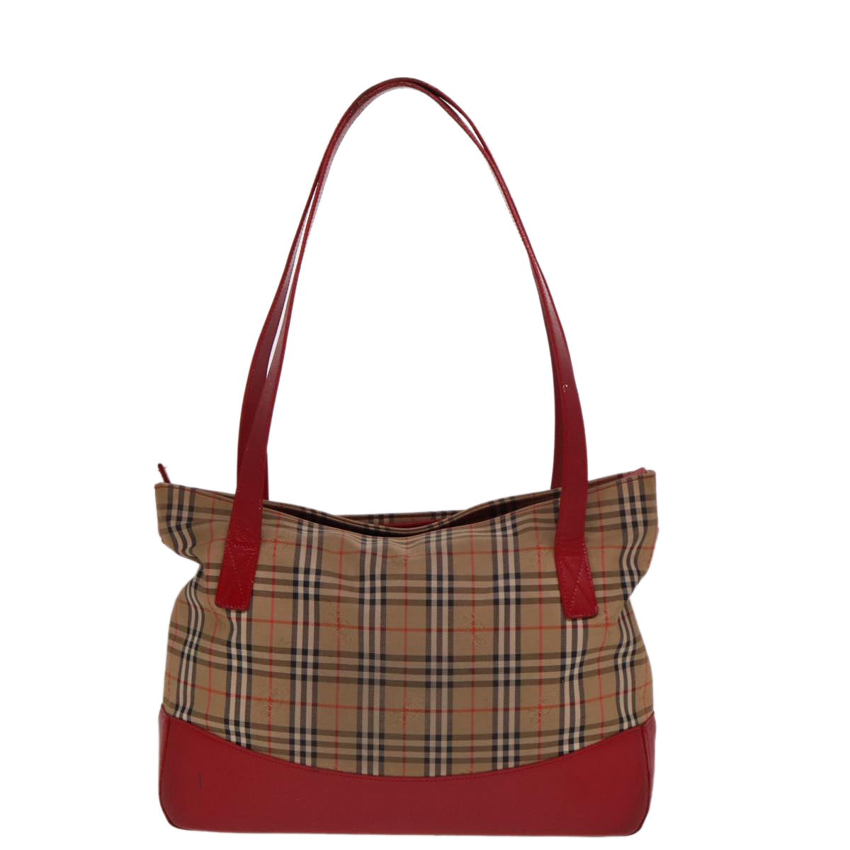 Burberrys Nova Check Tote Bag Canvas Beige Red Auth 78424