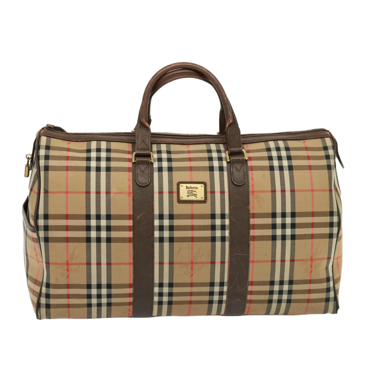 Burberrys Nova Check Boston Bag Canvas Beige Auth 78455