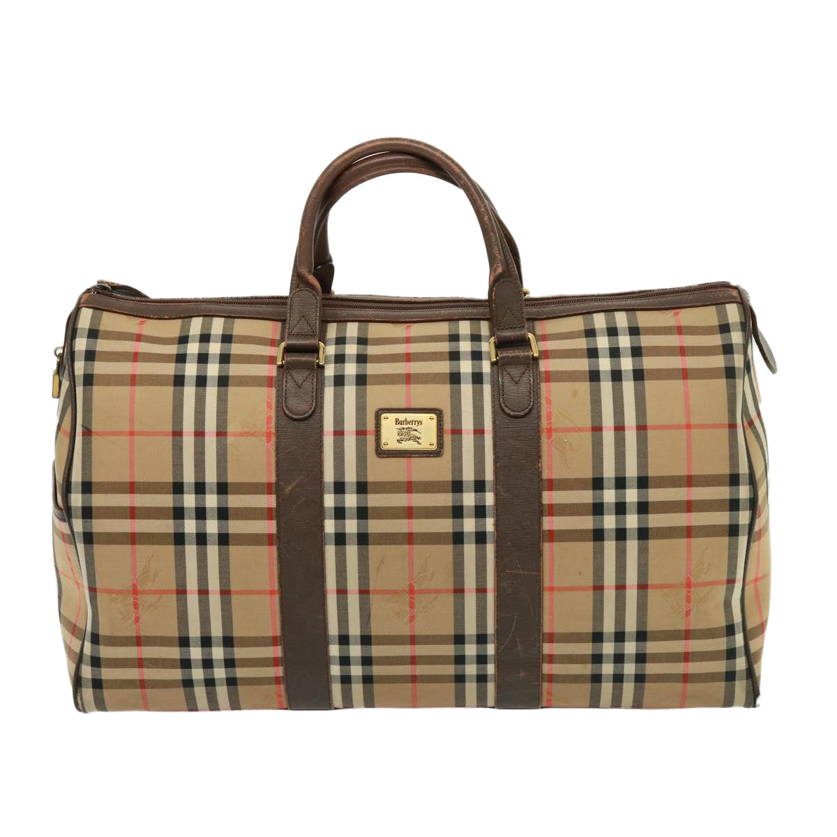 Burberrys Nova Check Boston Bag Canvas Beige Auth 78455