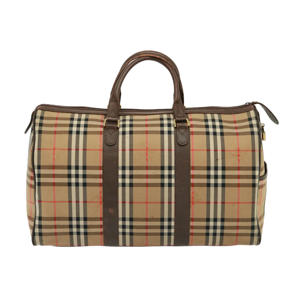 Burberrys Nova Check Boston Bag Canvas Beige Auth 78455