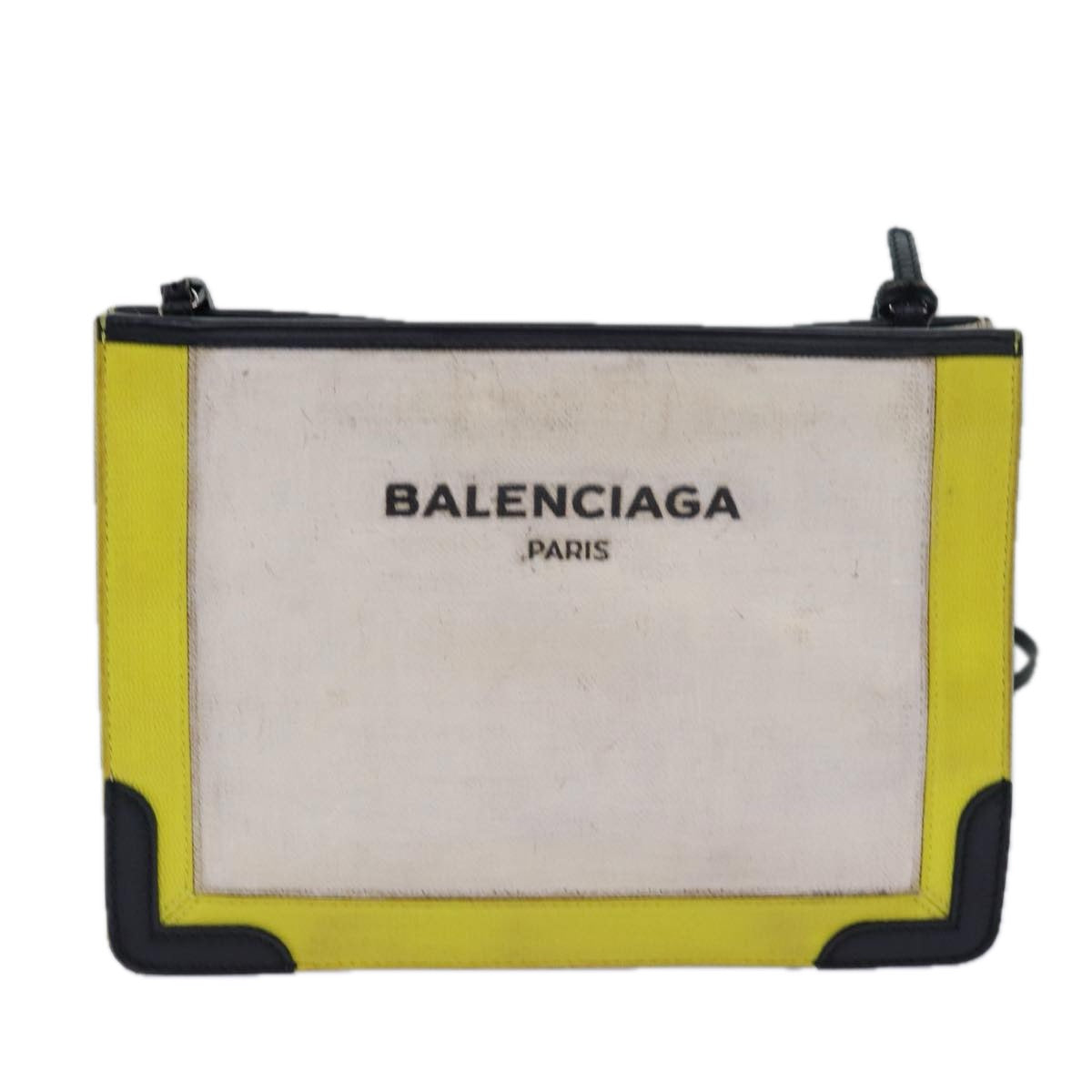 BALENCIAGA Navy Pochette Shoulder Bag Canvas White 339937 Auth 78460