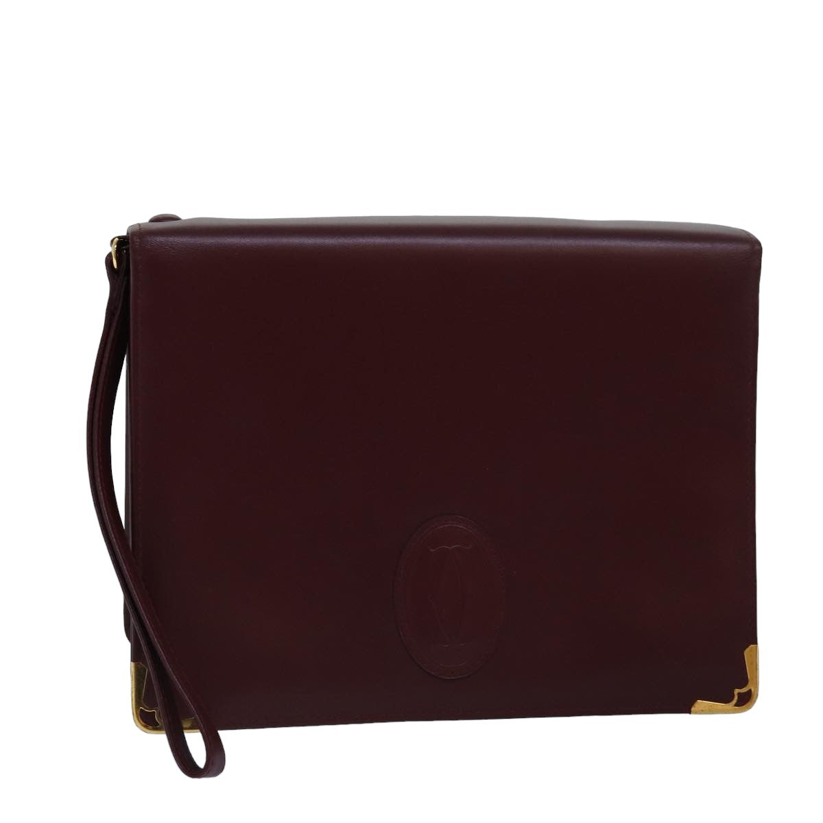 CARTIER Clutch Bag Leather Bordeaux Auth 78506