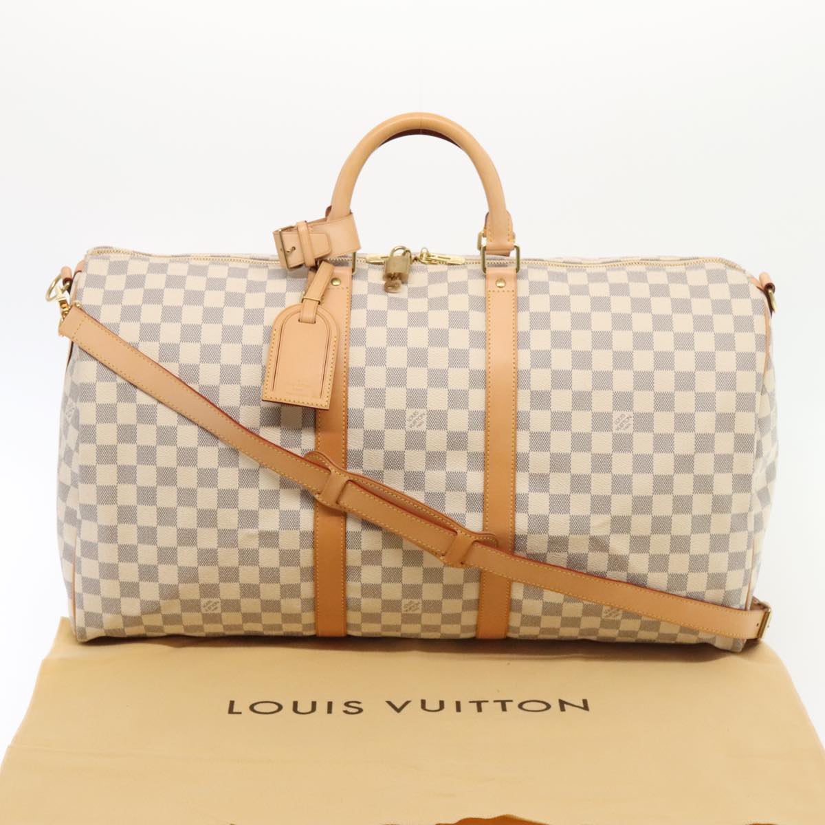 LOUIS VUITTON Damier Azur Keepall Bandouliere 55 Boston Bag N41429 Auth 78568SAV