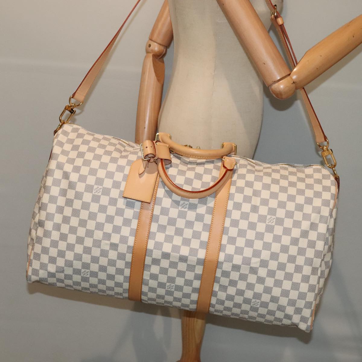 LOUIS VUITTON Damier Azur Keepall Bandouliere 55 Boston Bag N41429 Auth 78568SAV