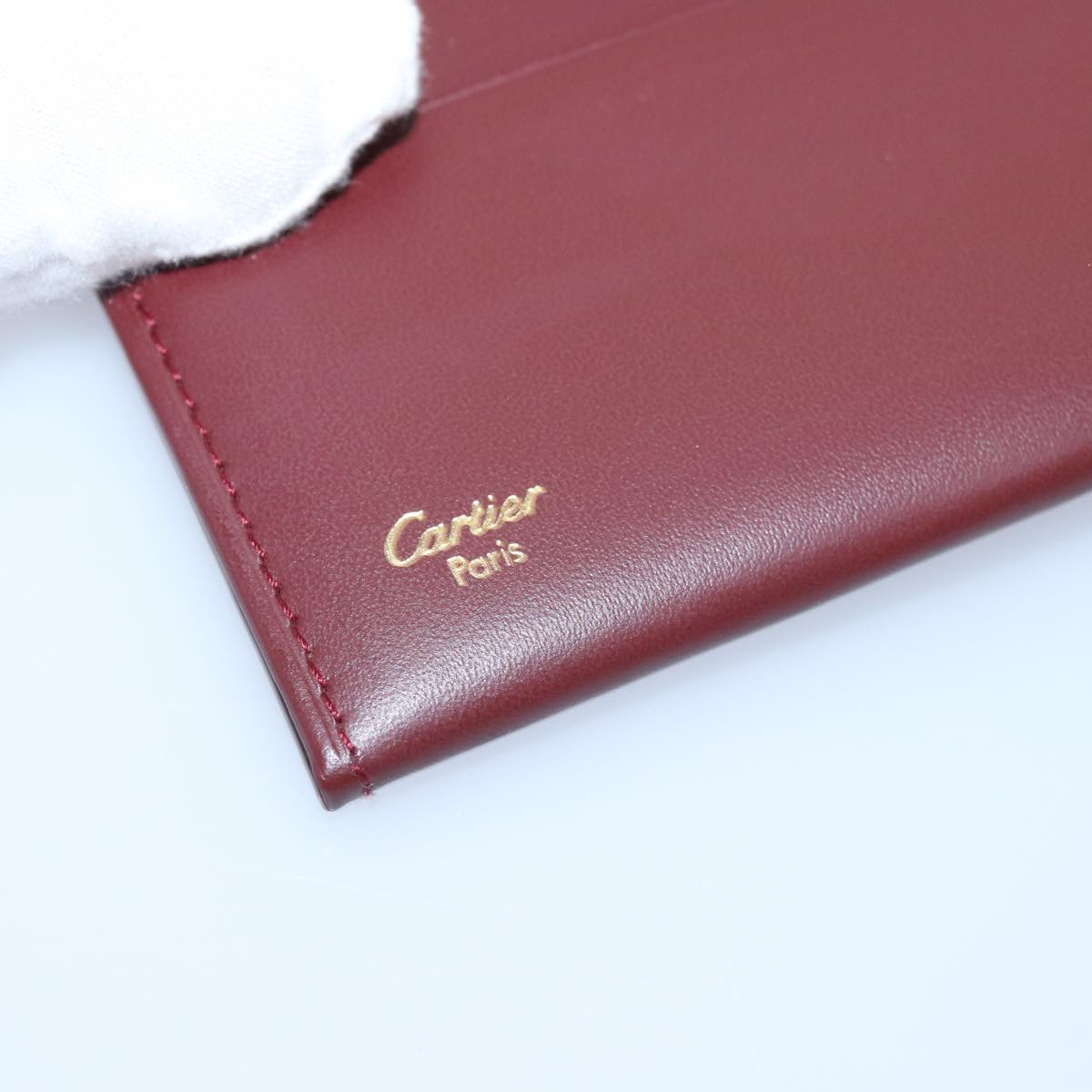 CARTIER Card Case Leather Wine Red Auth 78617