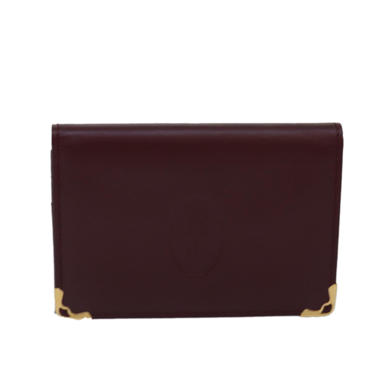 CARTIER Card Case Leather Wine Red Auth 78617