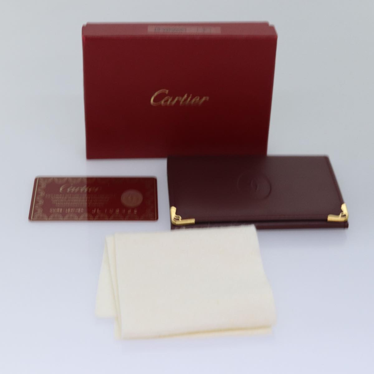 CARTIER Card Case Leather Wine Red Auth 78617