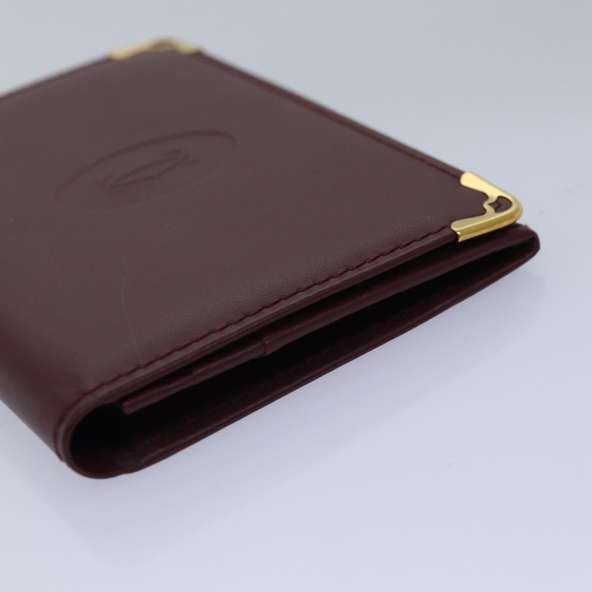 CARTIER Card Case Leather Wine Red Auth 78617