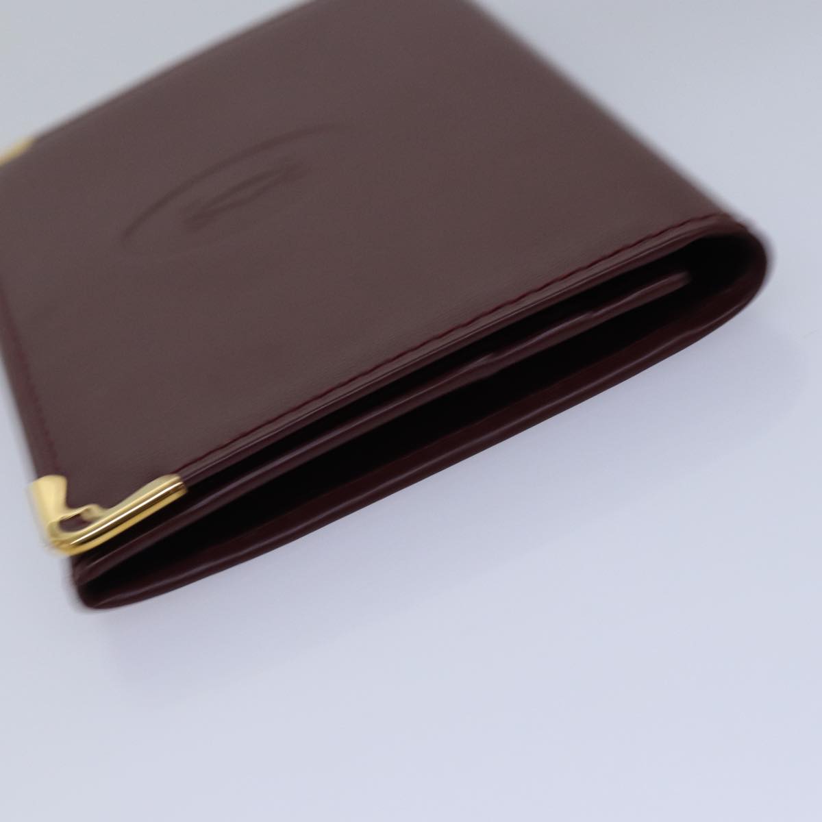 CARTIER Card Case Leather Wine Red Auth 78617