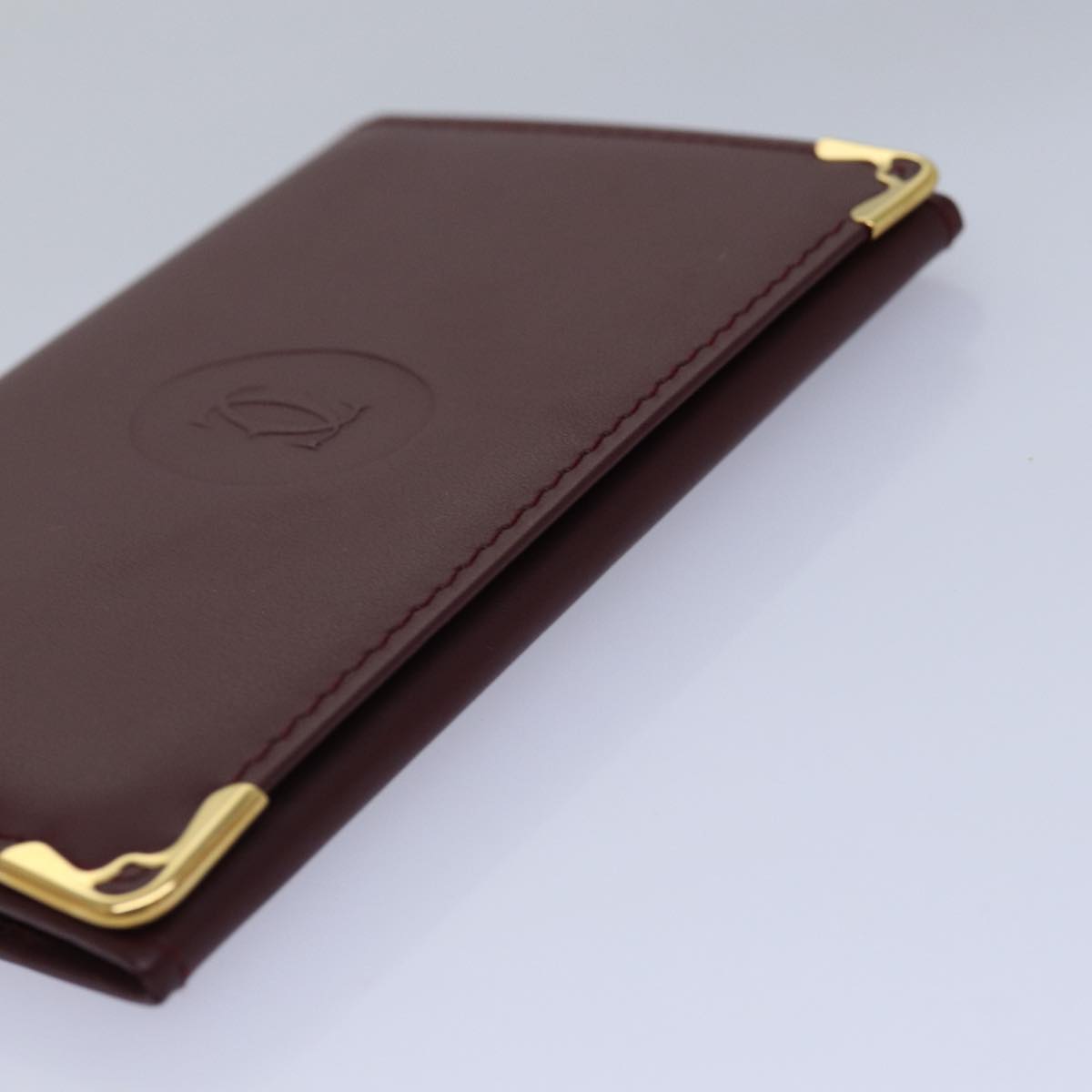 CARTIER Card Case Leather Wine Red Auth 78617