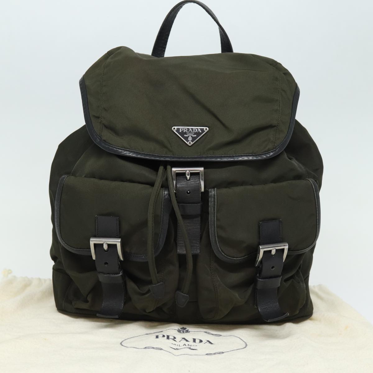 PRADA Backpack Nylon Khaki Auth 78806