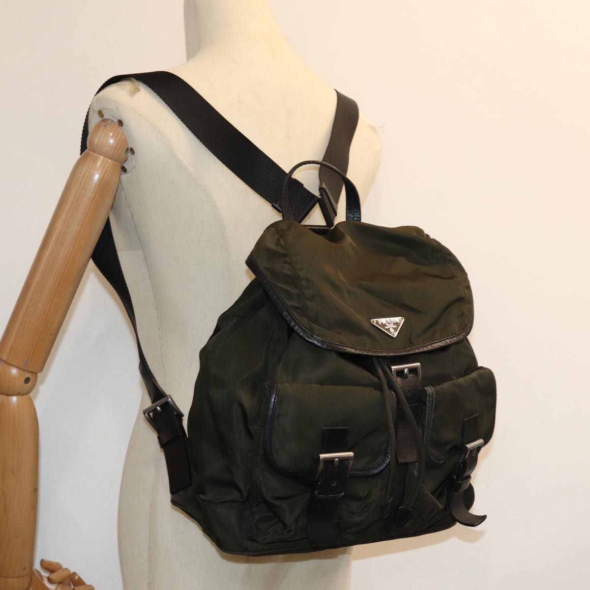 PRADA Backpack Nylon Khaki Auth 78806