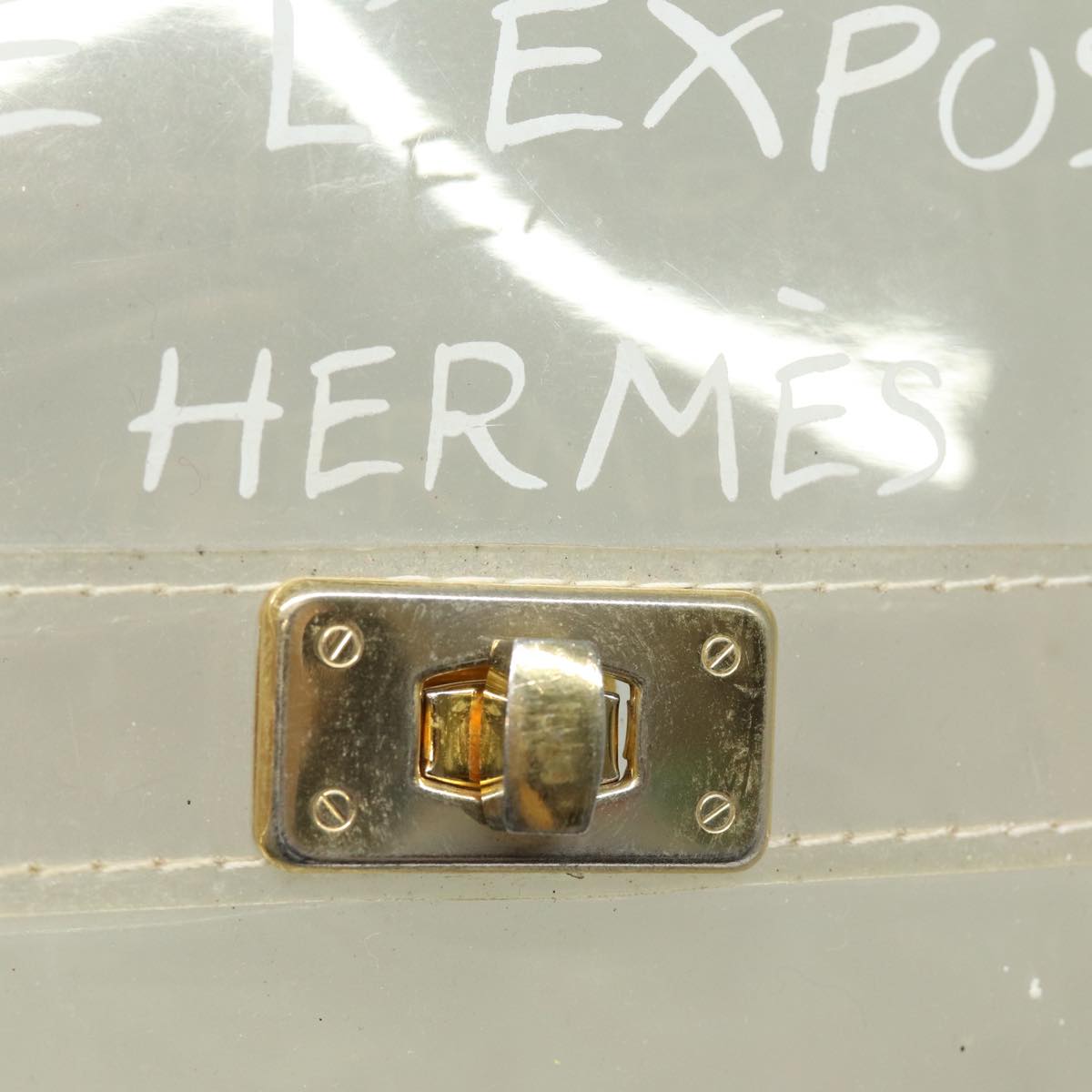 HERMES Vinyl Kelly Hand Bag Vinyl Clear Auth 78821