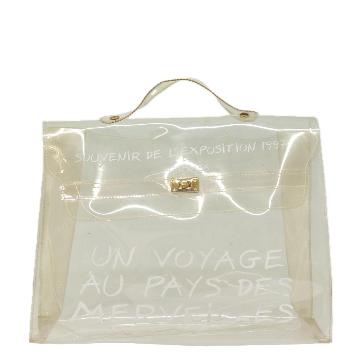 HERMES Vinyl Kelly Hand Bag Vinyl Clear Auth 78821