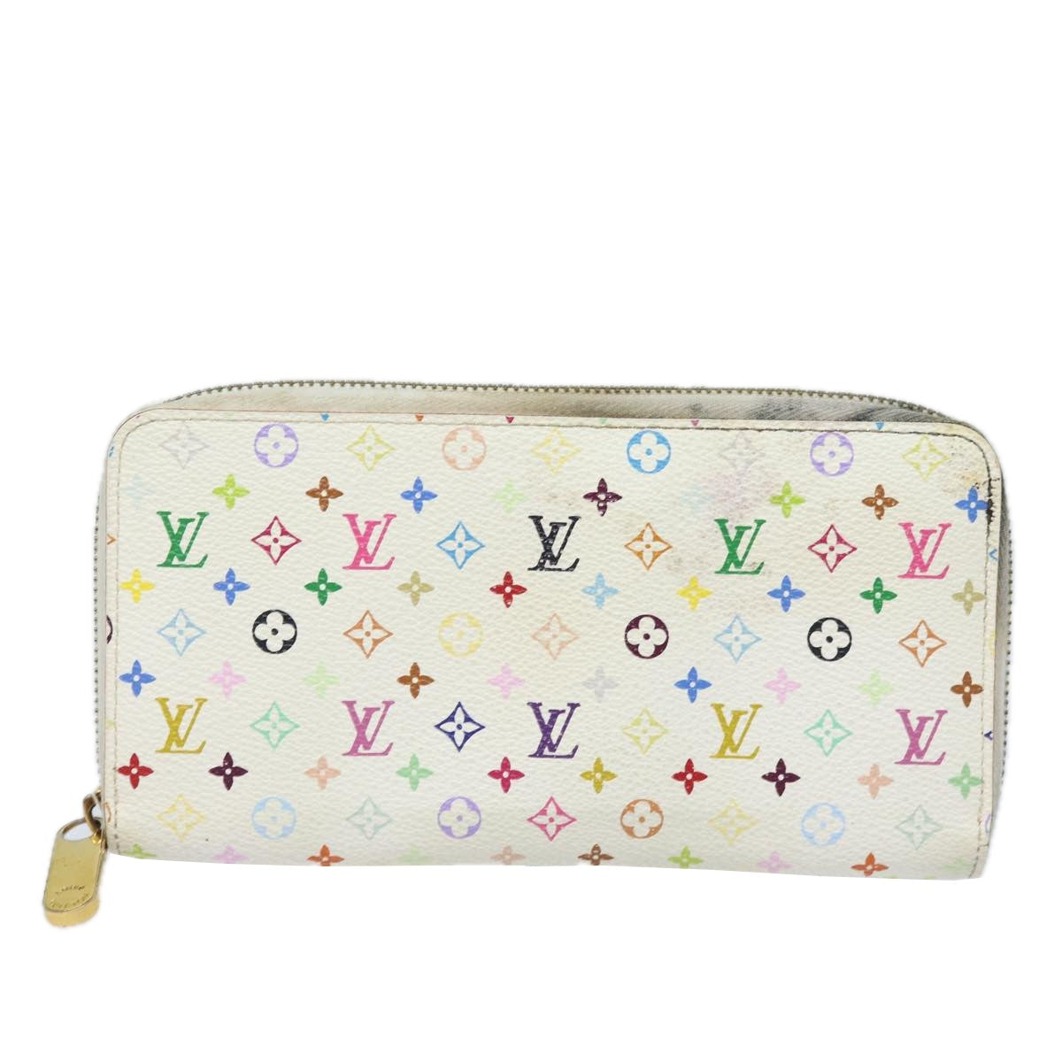 LOUIS VUITTON Monogram Multicolor Zippy Wallet White M60241 LV Auth 78954