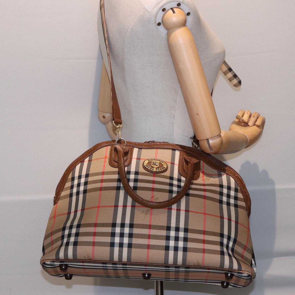 Burberrys Nova Check Hand Bag Canvas 2way Beige Auth 79193