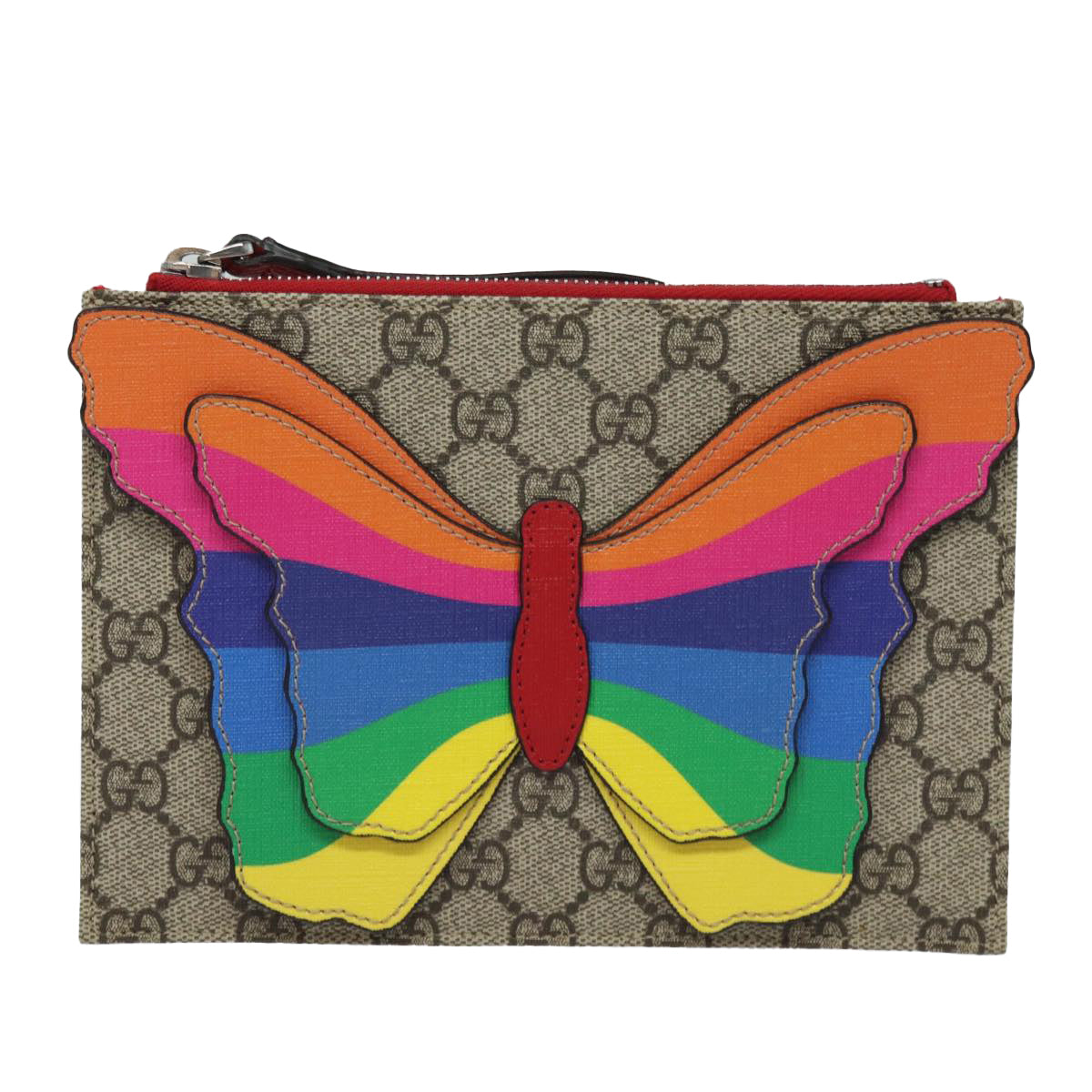 GUCCI GG Supreme Butterfly Clutch Bag PVC Beige 550781 Auth 79205V