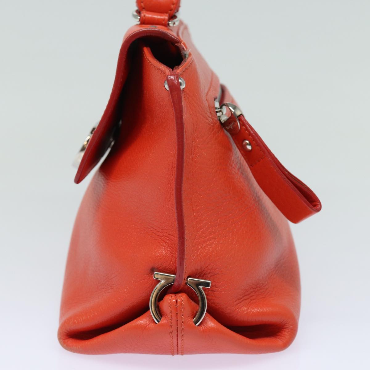 Salvatore Ferragamo Gancini Hand Bag Leather 2way Orange Auth 79212