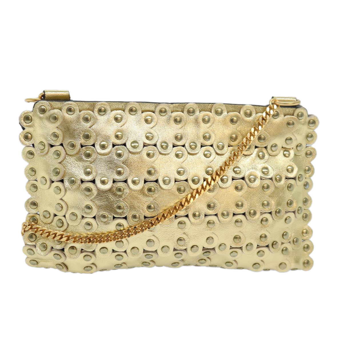 VALENTINO Chain Pochette Shoulder Bag Leather Gold Auth 79447