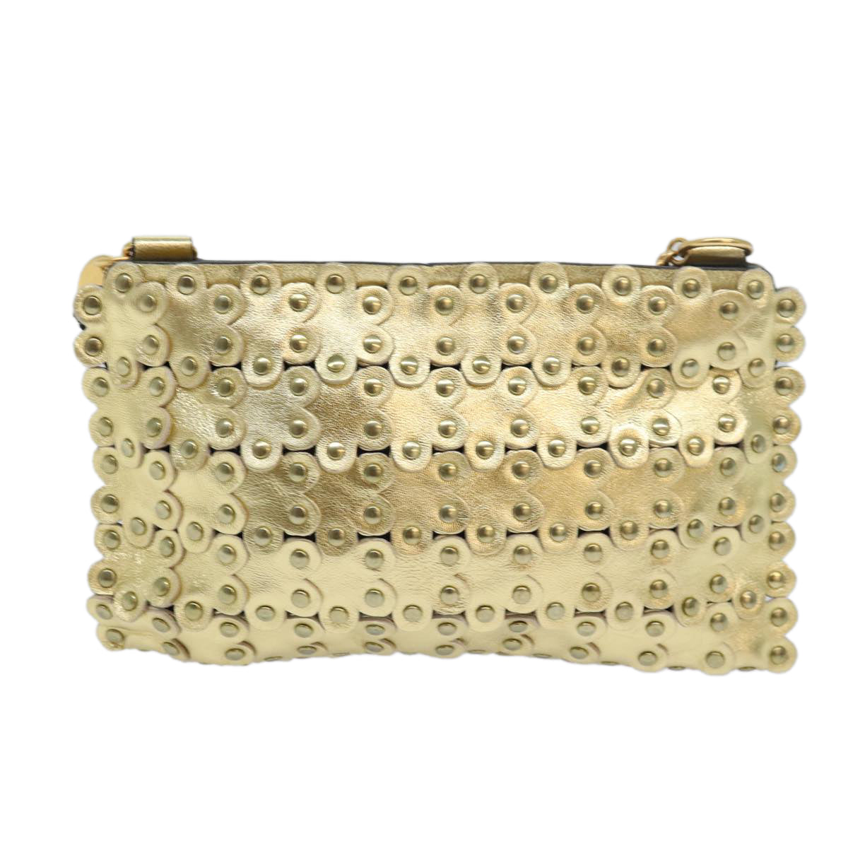 VALENTINO Chain Pochette Shoulder Bag Leather Gold Auth 79447