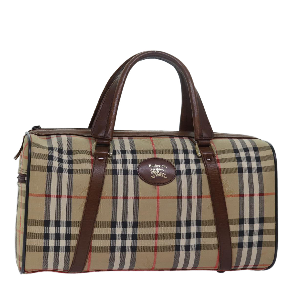 Burberrys Nova Check Boston Bag Canvas Beige Auth 79483