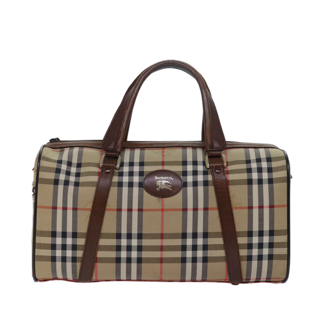 Burberrys Nova Check Boston Bag Canvas Beige Auth 79483