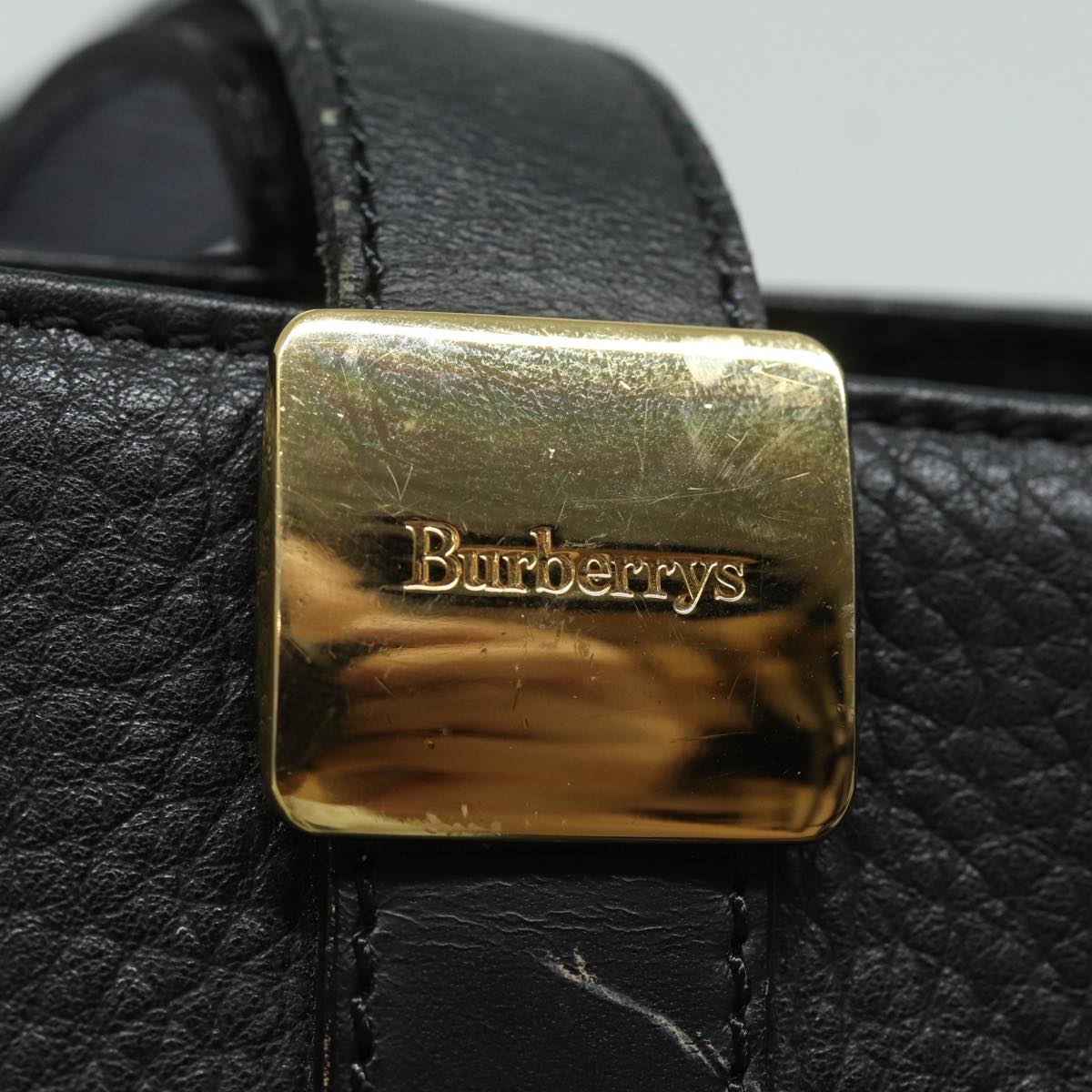 Burberrys Hand Bag Leather Black Auth 79491