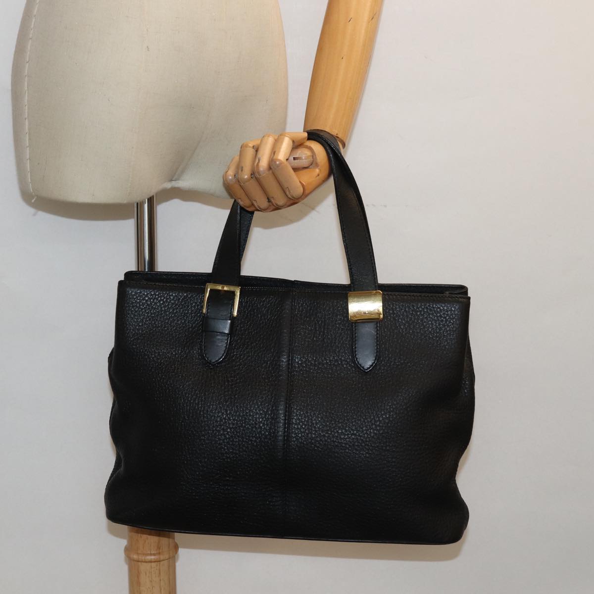 Burberrys Hand Bag Leather Black Auth 79491