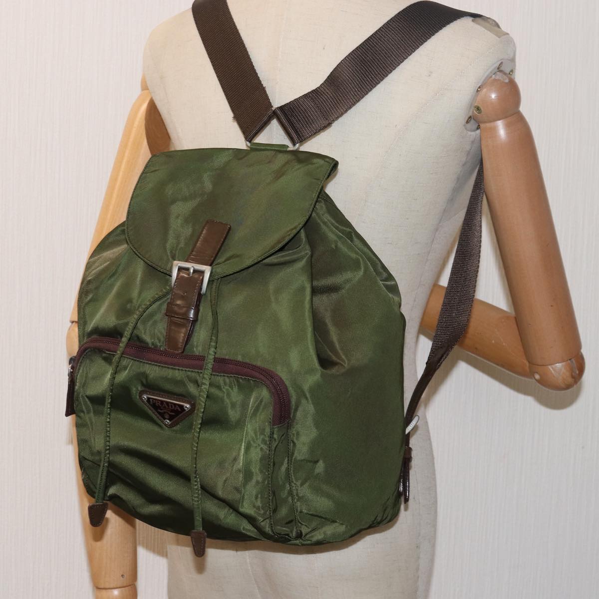 PRADA Backpack Nylon Khaki Auth 79546