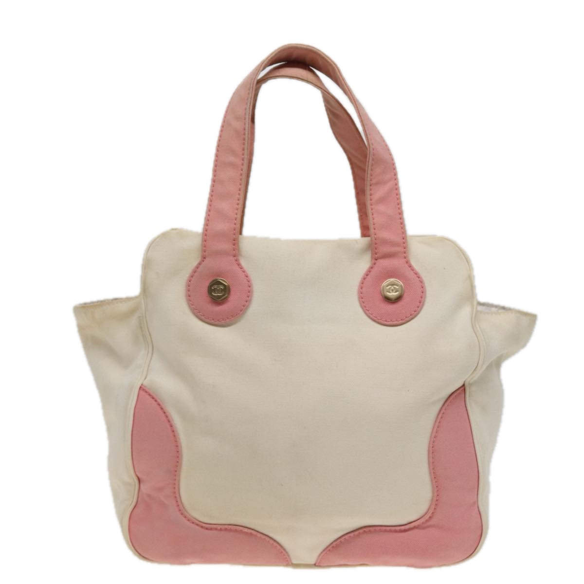 CHANEL Marshmallow COCO Mark Hand Bag Canvas White Pink CC Auth 79643