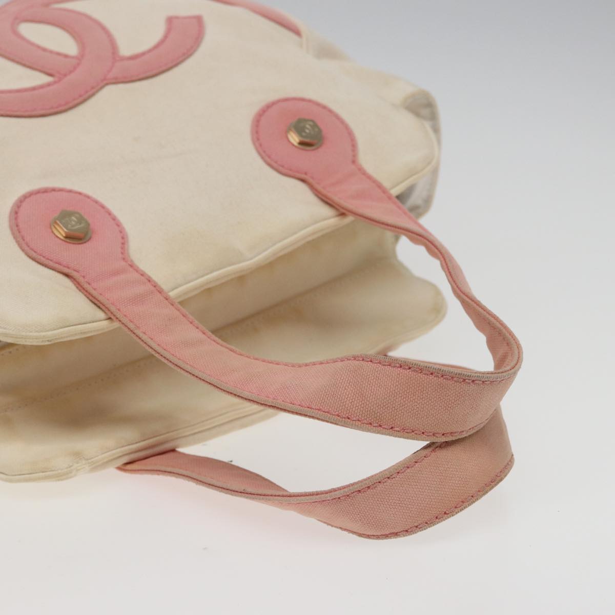 CHANEL Marshmallow COCO Mark Hand Bag Canvas White Pink CC Auth 79643