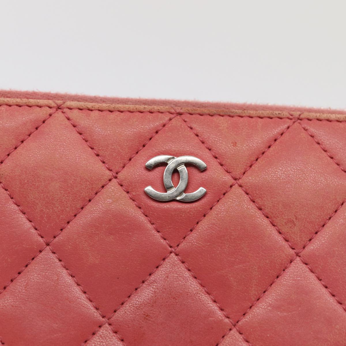 CHANEL Matelasse Long Wallet Lamb Skin Pink CC Auth 79765