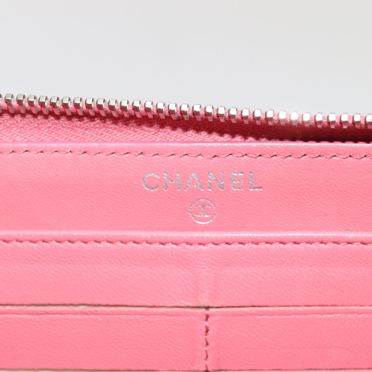 CHANEL Matelasse Long Wallet Lamb Skin Pink CC Auth 79765